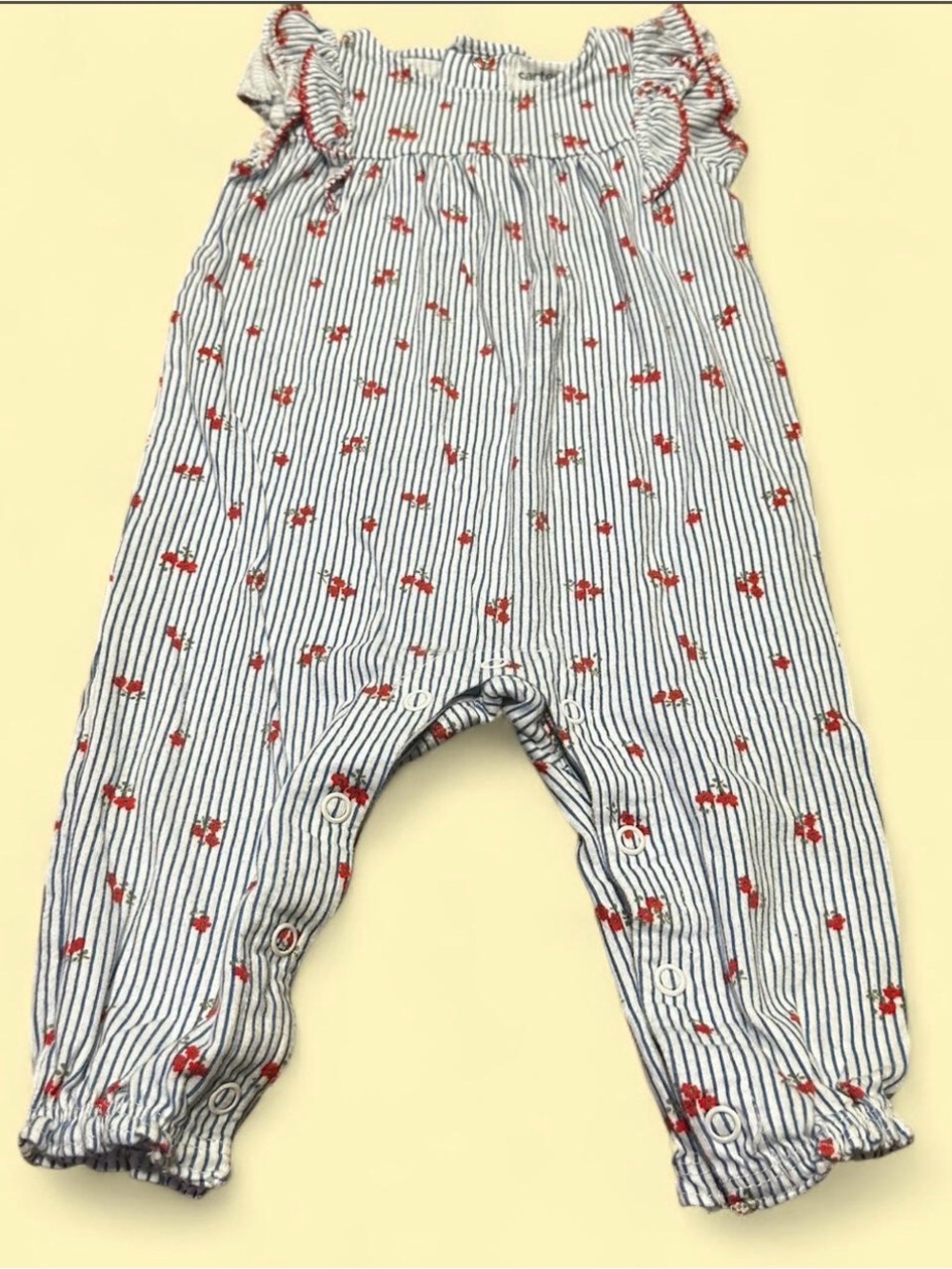 Carter's Blue & White Striped One-Piece with Red Floral Accents